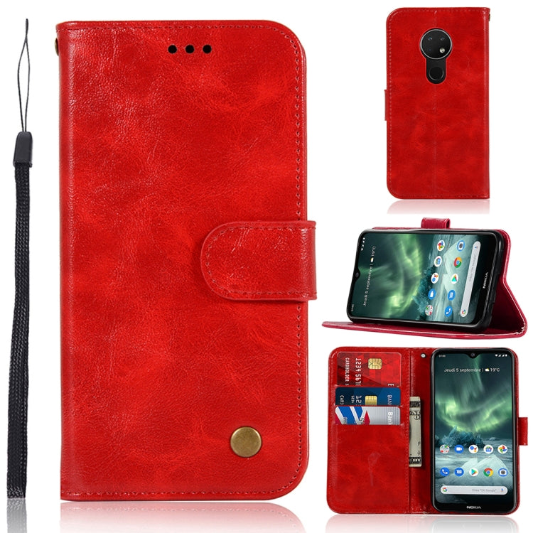 For Nokia 7.2 Retro Copper Button Crazy Horse Horizontal Flip PU Leather Case with Holder & Card Slots & Wallet & Lanyard