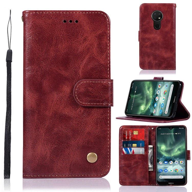 For Nokia 7.2 Retro Copper Button Crazy Horse Horizontal Flip PU Leather Case with Holder & Card Slots & Wallet & Lanyard