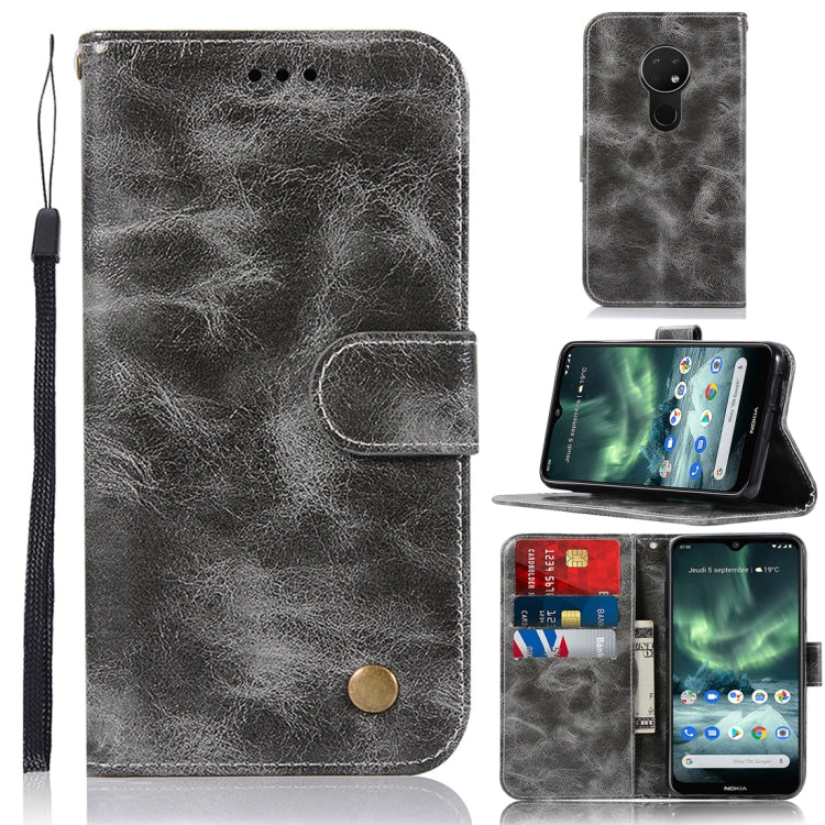 For Nokia 7.2 Retro Copper Button Crazy Horse Horizontal Flip PU Leather Case with Holder & Card Slots & Wallet & Lanyard