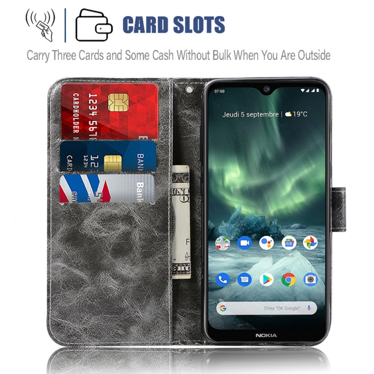 For Nokia 7.2 Retro Copper Button Crazy Horse Horizontal Flip PU Leather Case with Holder & Card Slots & Wallet & Lanyard