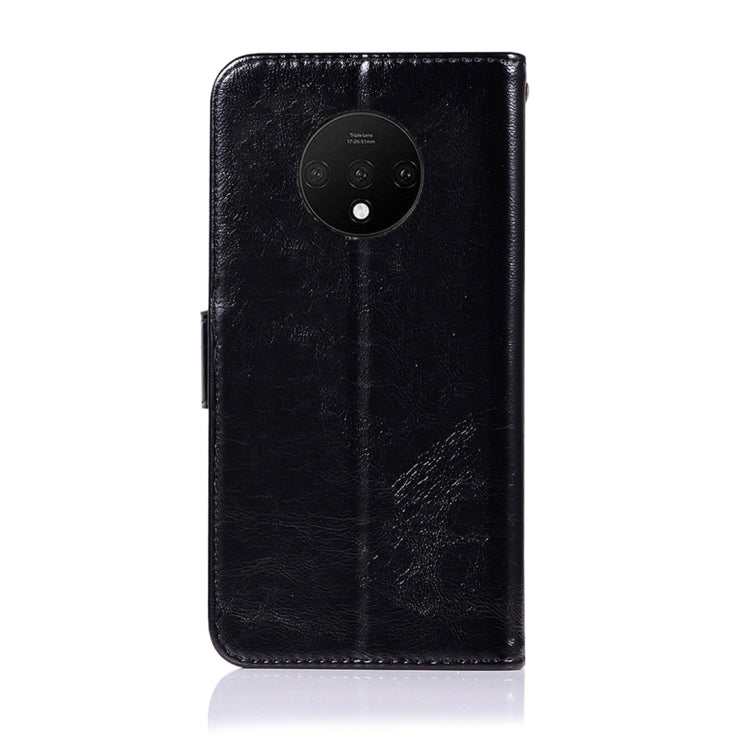 For OnePlus 7T Retro Copper Button Crazy Horse Horizontal Flip PU Leather Case with Holder & Card Slots & Wallet & Lanyard