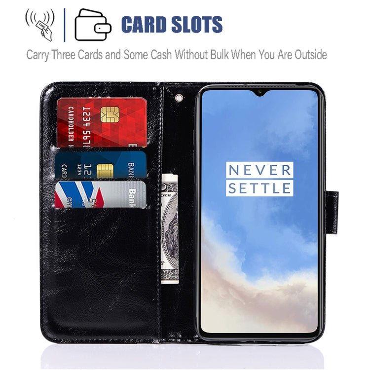 For OnePlus 7T Retro Copper Button Crazy Horse Horizontal Flip PU Leather Case with Holder & Card Slots & Wallet & Lanyard