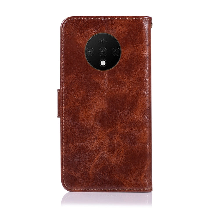 For OnePlus 7T Retro Copper Button Crazy Horse Horizontal Flip PU Leather Case with Holder & Card Slots & Wallet & Lanyard