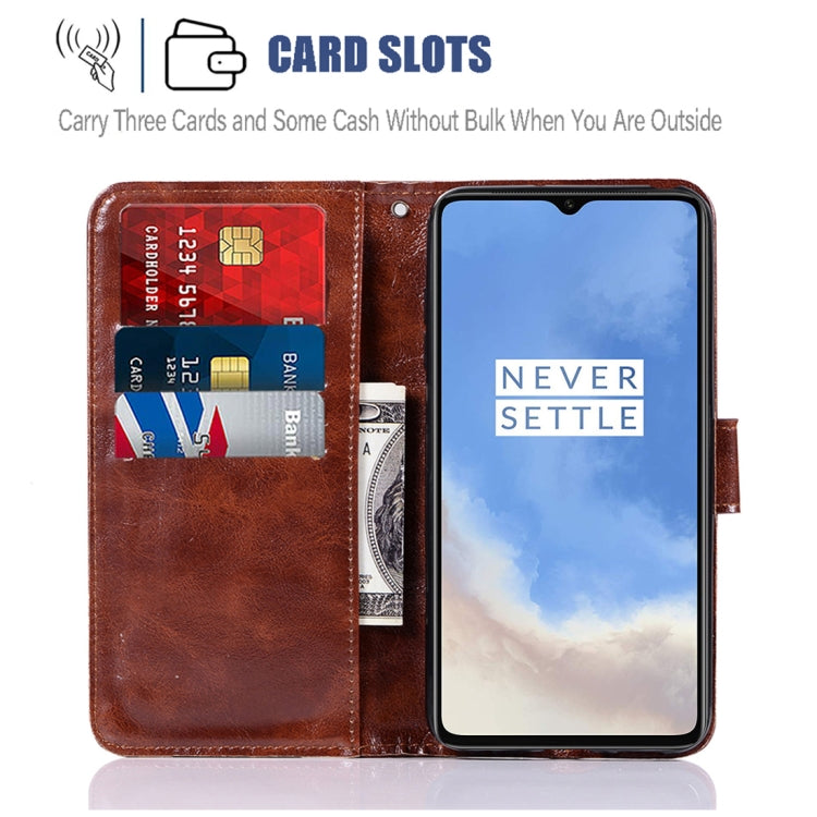 For OnePlus 7T Retro Copper Button Crazy Horse Horizontal Flip PU Leather Case with Holder & Card Slots & Wallet & Lanyard