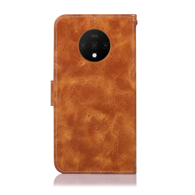 For OnePlus 7T Retro Copper Button Crazy Horse Horizontal Flip PU Leather Case with Holder & Card Slots & Wallet & Lanyard