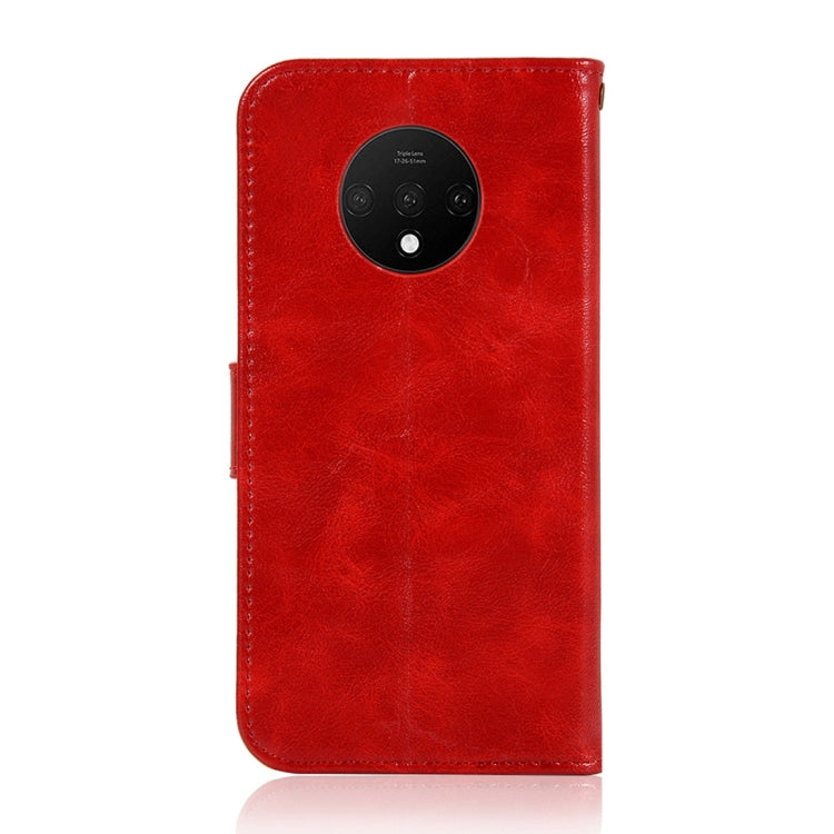 For OnePlus 7T Retro Copper Button Crazy Horse Horizontal Flip PU Leather Case with Holder & Card Slots & Wallet & Lanyard
