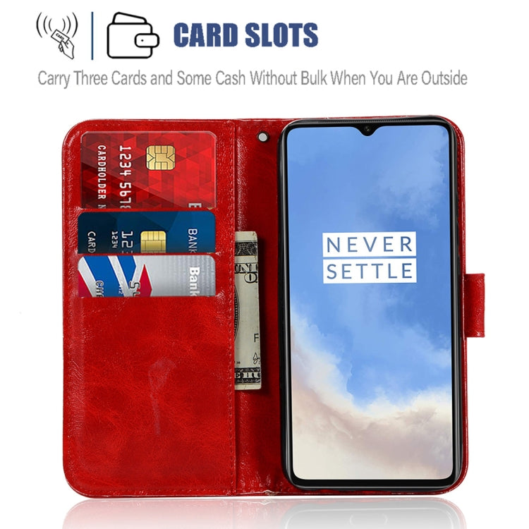 For OnePlus 7T Retro Copper Button Crazy Horse Horizontal Flip PU Leather Case with Holder & Card Slots & Wallet & Lanyard