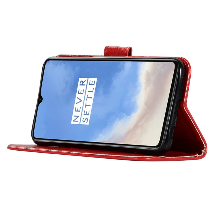 For OnePlus 7T Retro Copper Button Crazy Horse Horizontal Flip PU Leather Case with Holder & Card Slots & Wallet & Lanyard