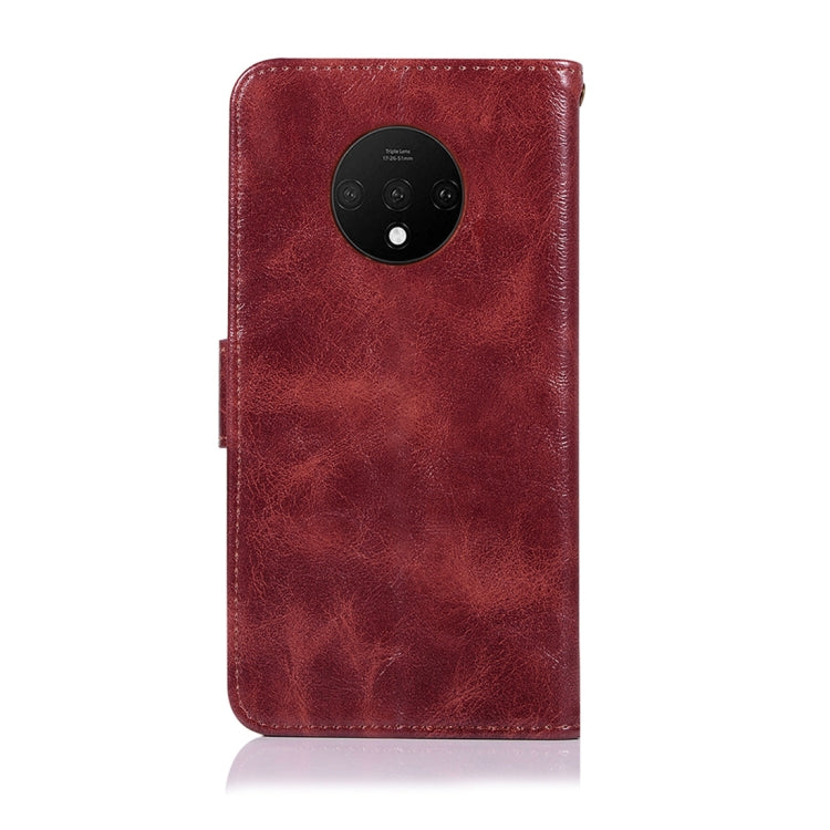 For OnePlus 7T Retro Copper Button Crazy Horse Horizontal Flip PU Leather Case with Holder & Card Slots & Wallet & Lanyard