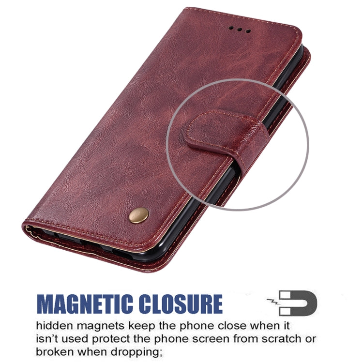 For OnePlus 7T Retro Copper Button Crazy Horse Horizontal Flip PU Leather Case with Holder & Card Slots & Wallet & Lanyard