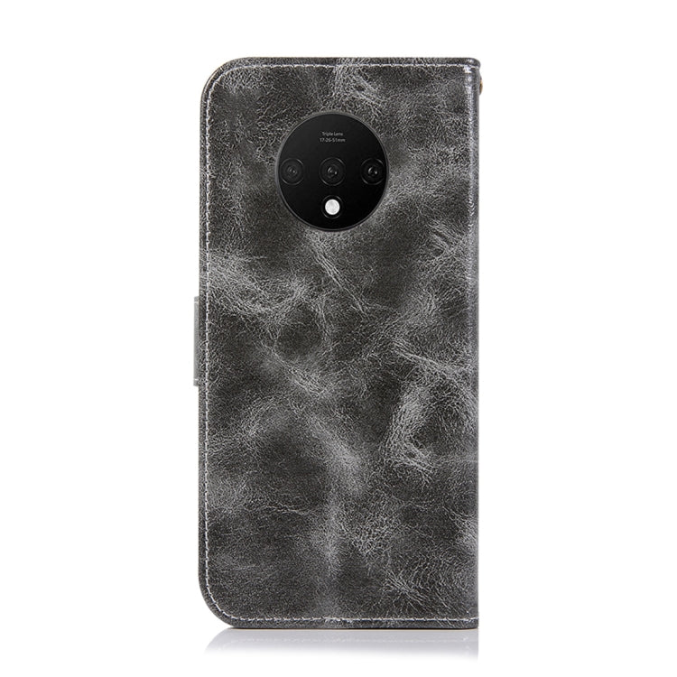 For OnePlus 7T Retro Copper Button Crazy Horse Horizontal Flip PU Leather Case with Holder & Card Slots & Wallet & Lanyard