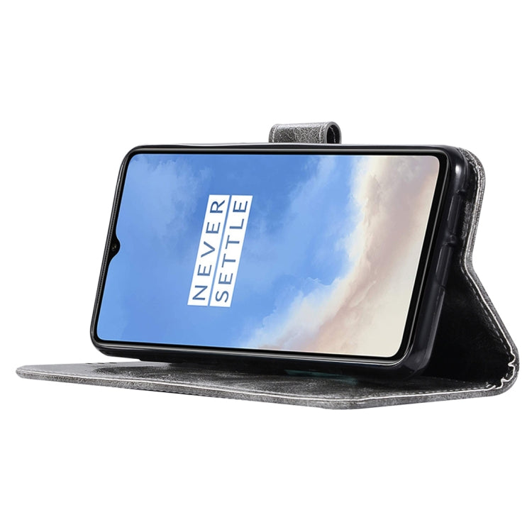 For OnePlus 7T Retro Copper Button Crazy Horse Horizontal Flip PU Leather Case with Holder & Card Slots & Wallet & Lanyard