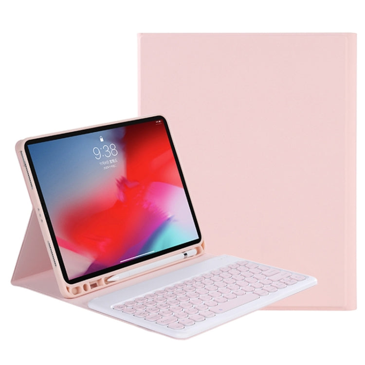 Y-C11B 2021 Detachable Candy Color Skin Texture Round Keycap Bluetooth Keyboard Leather Tablet Case with Pen Slot & Stand For iPad Pro 11 (2021)