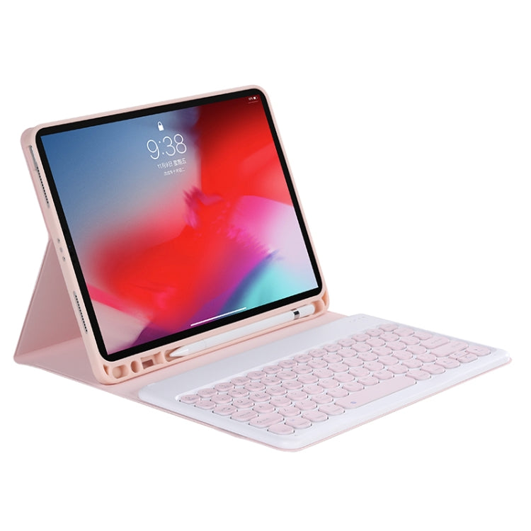 Y-C11B 2021 Detachable Candy Color Skin Texture Round Keycap Bluetooth Keyboard Leather Tablet Case with Pen Slot & Stand For iPad Pro 11 (2021)