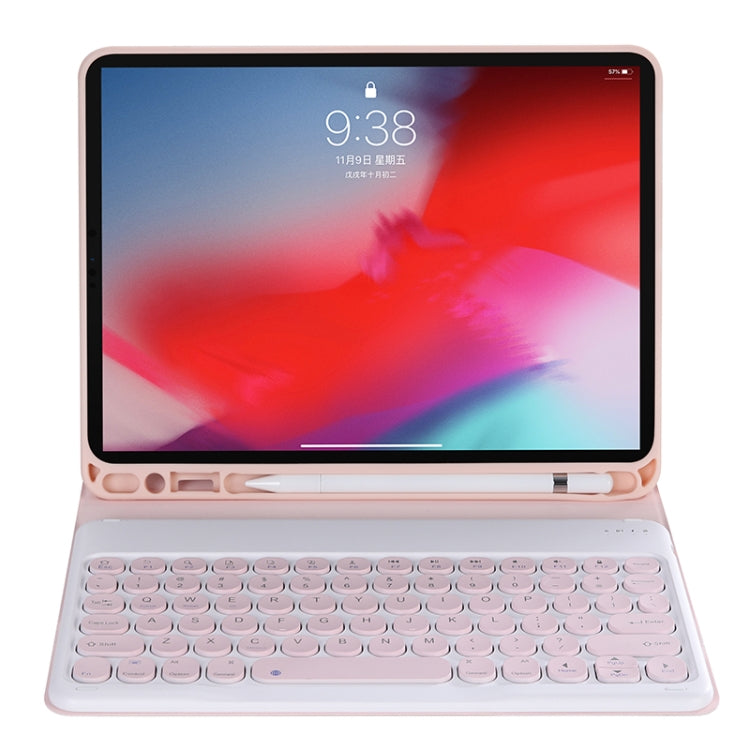 Y-C11B 2021 Detachable Candy Color Skin Texture Round Keycap Bluetooth Keyboard Leather Tablet Case with Pen Slot & Stand For iPad Pro 11 (2021)