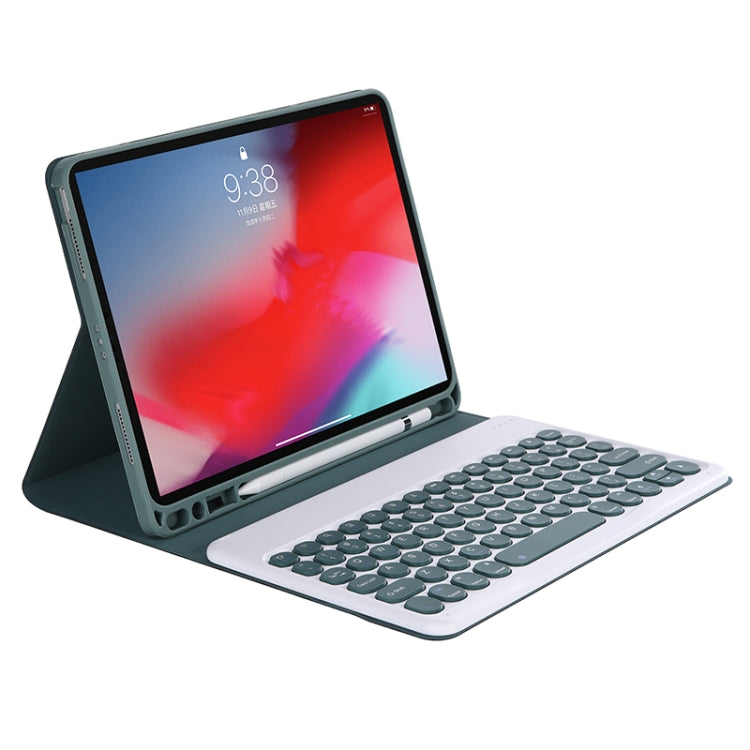 Y-C11B 2021 Detachable Candy Color Skin Texture Round Keycap Bluetooth Keyboard Leather Tablet Case with Pen Slot & Stand For iPad Pro 11 (2021)