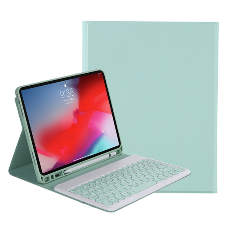 Y-C11B 2021 Detachable Candy Color Skin Texture Round Keycap Bluetooth Keyboard Leather Tablet Case with Pen Slot & Stand For iPad Pro 11 (2021)