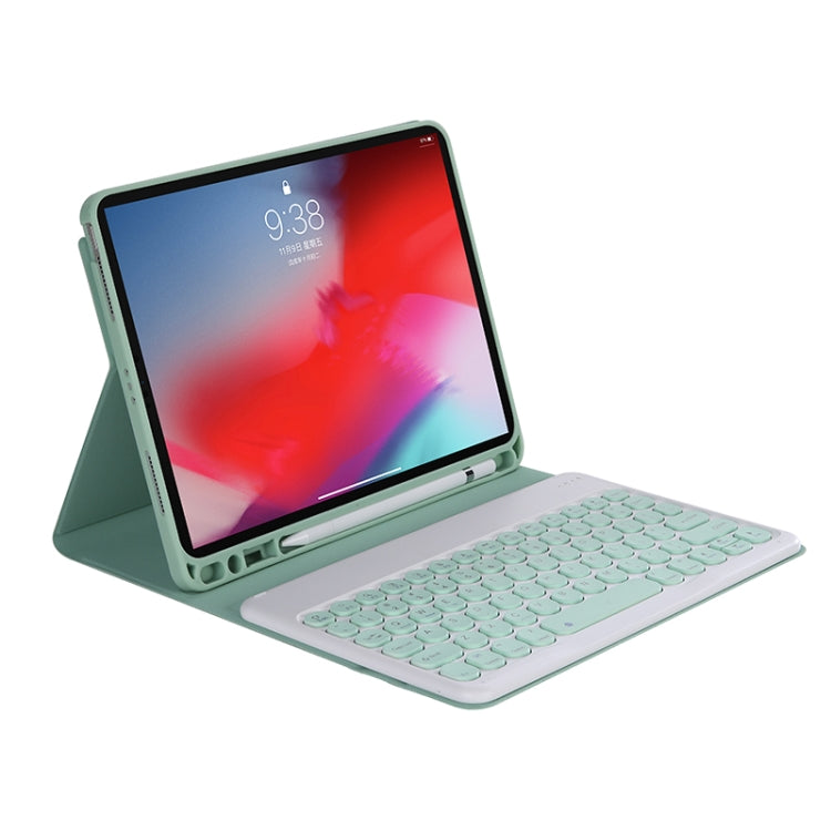 Y-C11B 2021 Detachable Candy Color Skin Texture Round Keycap Bluetooth Keyboard Leather Tablet Case with Pen Slot & Stand For iPad Pro 11 (2021)