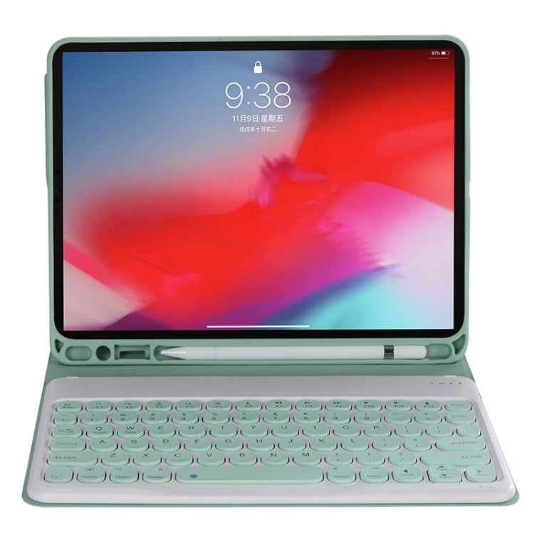Y-C11B 2021 Detachable Candy Color Skin Texture Round Keycap Bluetooth Keyboard Leather Tablet Case with Pen Slot & Stand For iPad Pro 11 (2021)