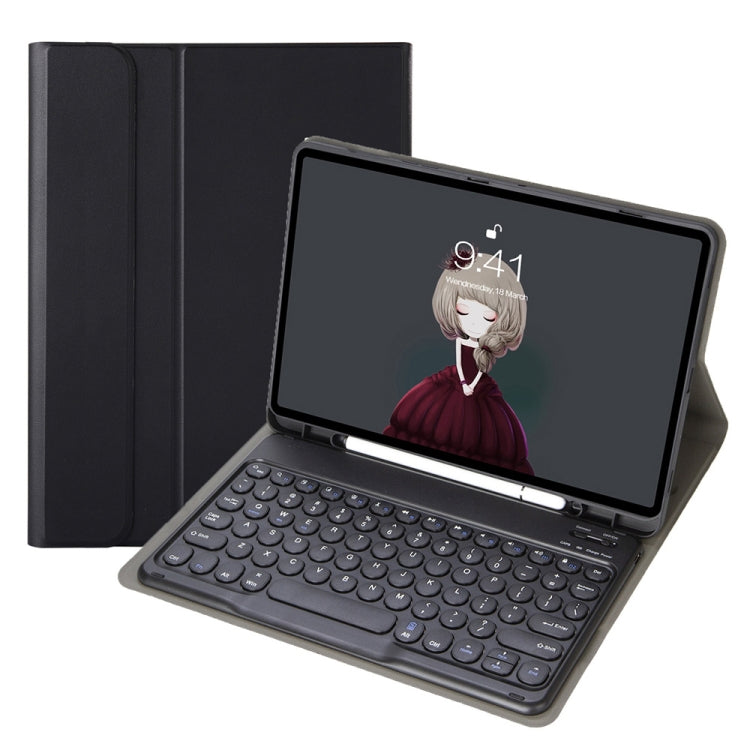 YA11B 2021 Detachable Lambskin Texture Round Keycap Bluetooth Keyboard Leather Tablet Case with Pen Slot & Stand For iPad Pro 11 (2021)