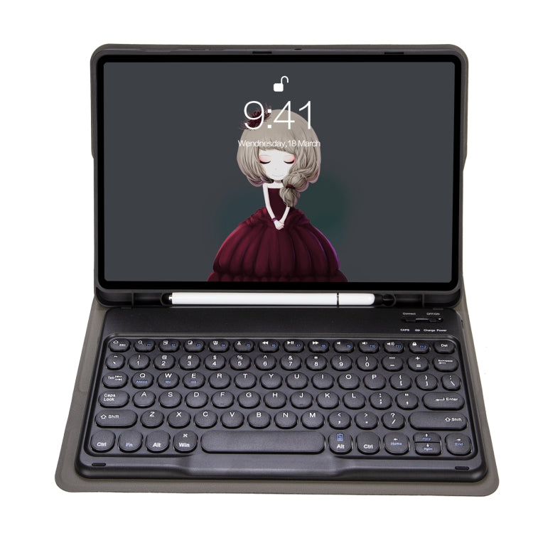 YA11B 2021 Detachable Lambskin Texture Round Keycap Bluetooth Keyboard Leather Tablet Case with Pen Slot & Stand For iPad Pro 11 (2021)
