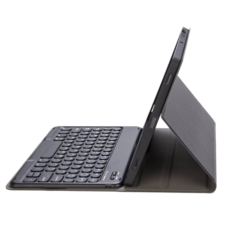 YA11B 2021 Detachable Lambskin Texture Round Keycap Bluetooth Keyboard Leather Tablet Case with Pen Slot & Stand For iPad Pro 11 (2021)