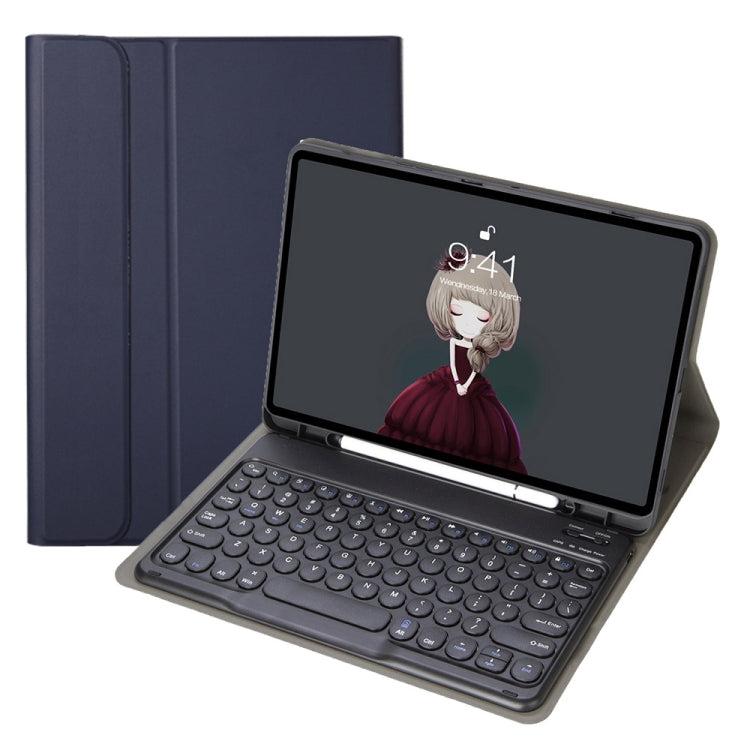 YA11B 2021 Detachable Lambskin Texture Round Keycap Bluetooth Keyboard Leather Tablet Case with Pen Slot & Stand For iPad Pro 11 (2021)