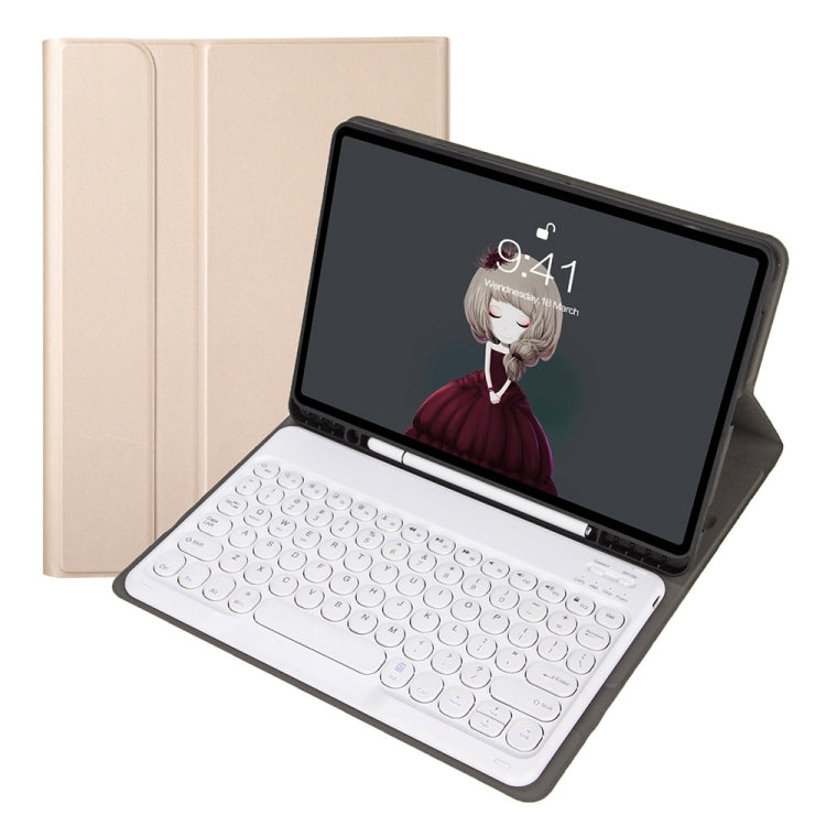 YA11B 2021 Detachable Lambskin Texture Round Keycap Bluetooth Keyboard Leather Tablet Case with Pen Slot & Stand For iPad Pro 11 (2021)