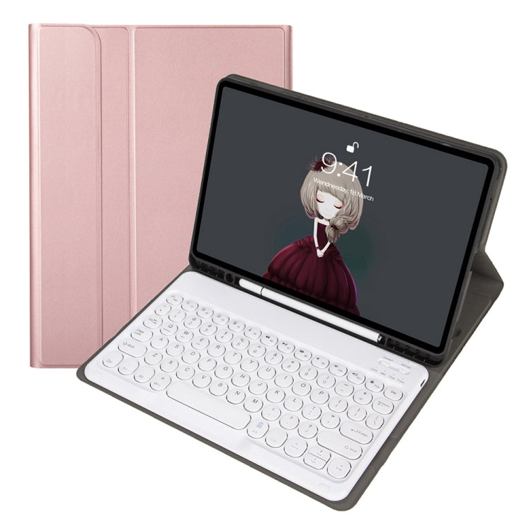 YA11B 2021 Detachable Lambskin Texture Round Keycap Bluetooth Keyboard Leather Tablet Case with Pen Slot & Stand For iPad Pro 11 (2021)