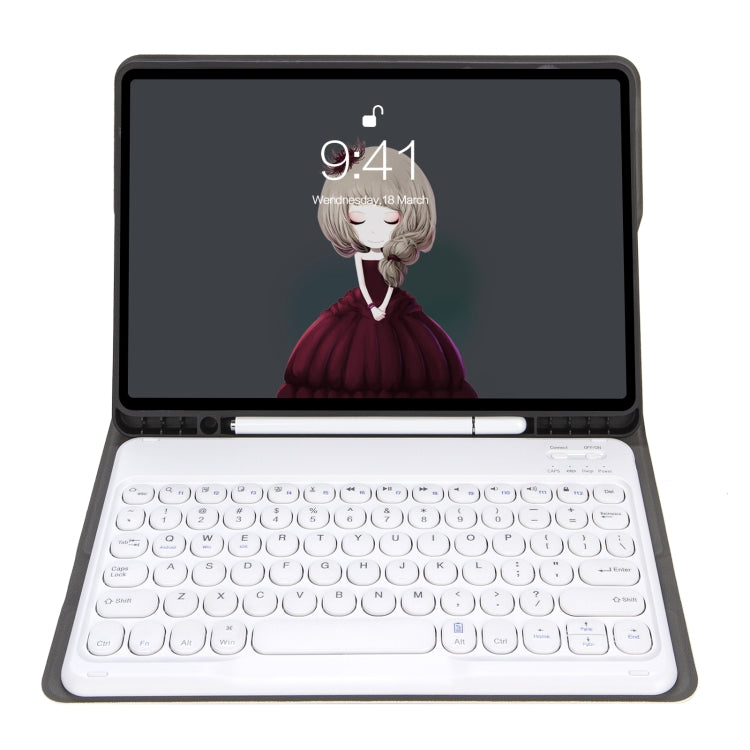 YA11B 2021 Detachable Lambskin Texture Round Keycap Bluetooth Keyboard Leather Tablet Case with Pen Slot & Stand For iPad Pro 11 (2021)