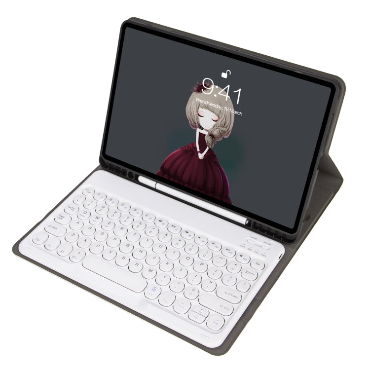 YA11B 2021 Detachable Lambskin Texture Round Keycap Bluetooth Keyboard Leather Tablet Case with Pen Slot & Stand For iPad Pro 11 (2021)