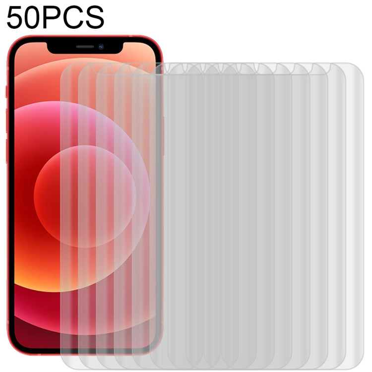 For iPhone 12 mini 50pcs 3D Curved Silk-screen PET Full Coverage Protective Film(Transparent)