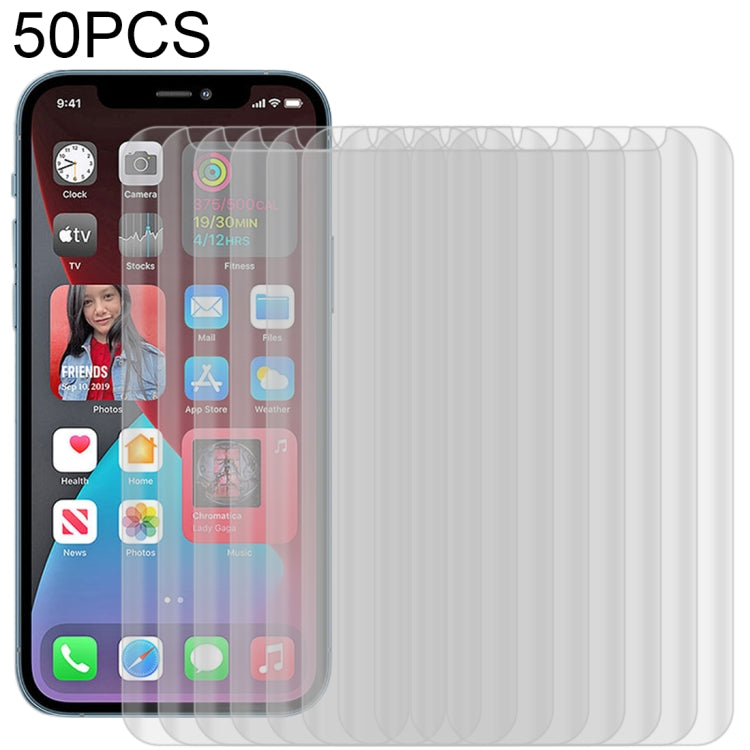 For iPhone 12 Pro Max 50pcs 3D Curved Silk-screen PET Full Coverage Protective Film(Transparent)
