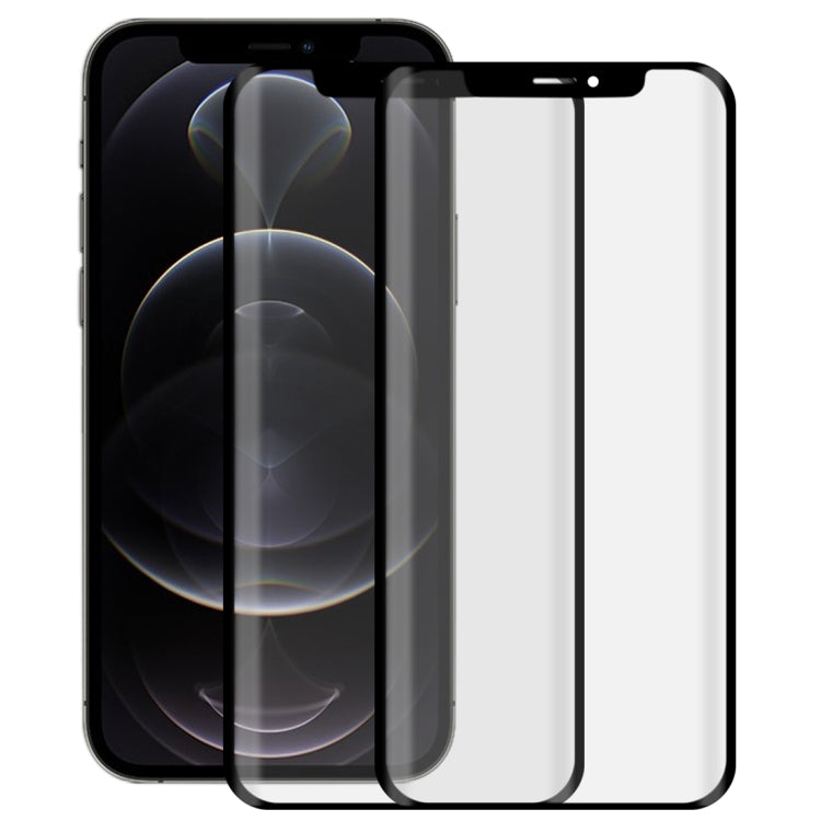 For iPhone 12 / 12 Pro 2pcs 3D Curved Silk-screen PET Full Coverage Protective Film(Black)