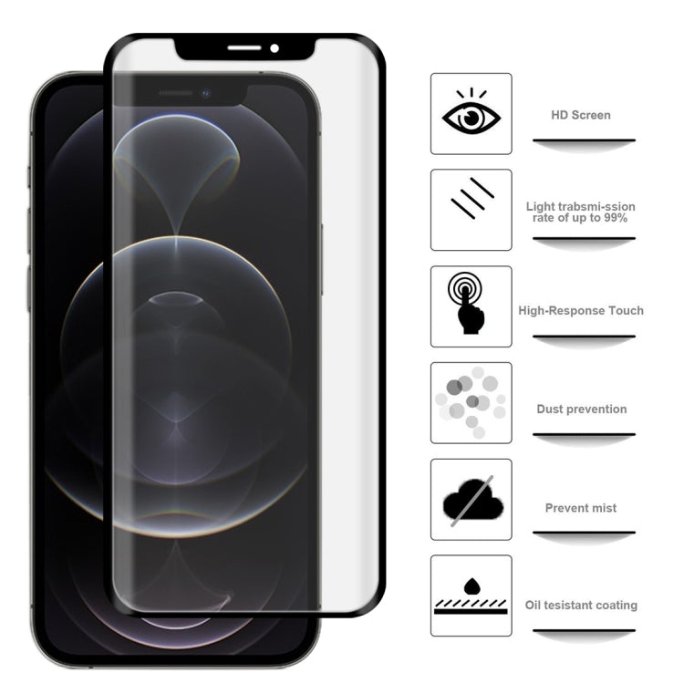For iPhone 12 / 12 Pro 2pcs 3D Curved Silk-screen PET Full Coverage Protective Film(Black)