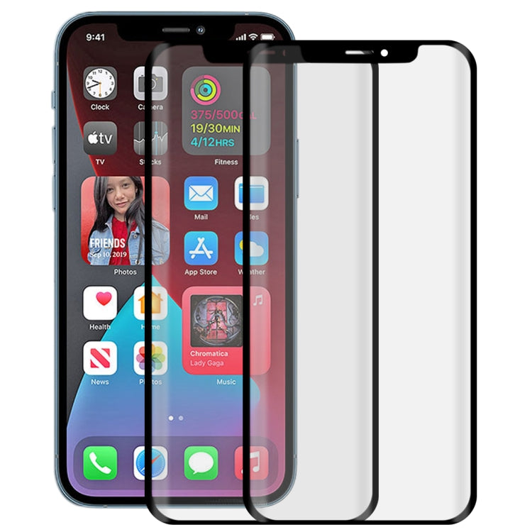 For iPhone 12 Pro Max 2pcs 3D Curved Silk-screen PET Full Coverage Protective Film(Black)