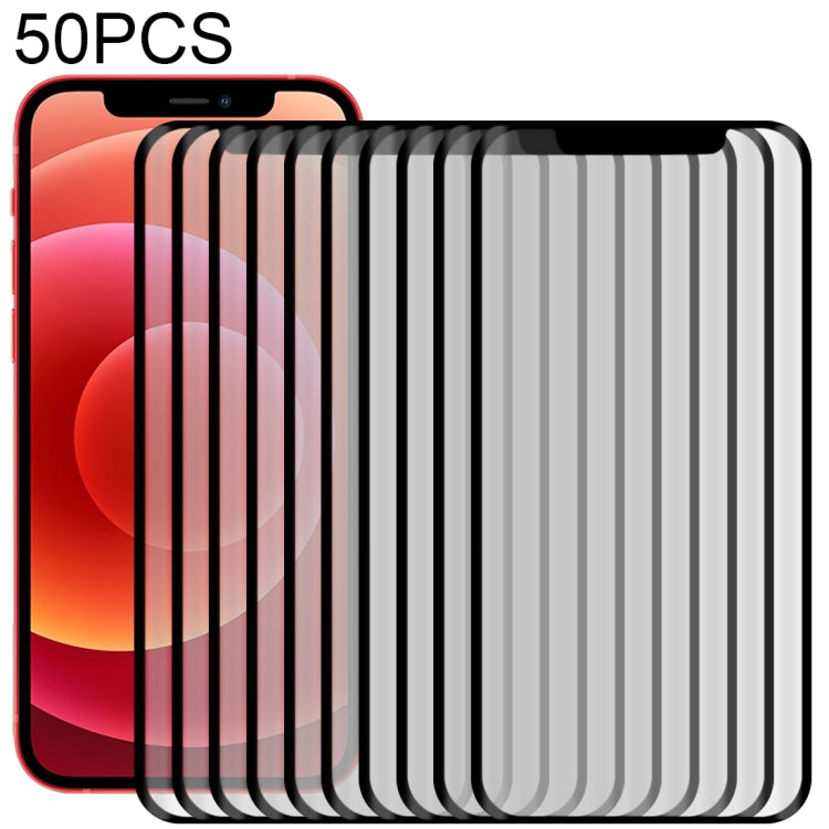 For iPhone 12 mini 50pcs 3D Curved Silk-screen PET Full Coverage Protective Film(Black)