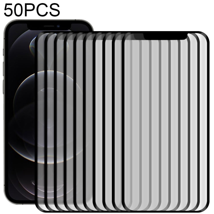 For iPhone 12 / 12 Pro 50pcs 3D Curved Silk-screen PET Full Coverage Protective Film(Black)