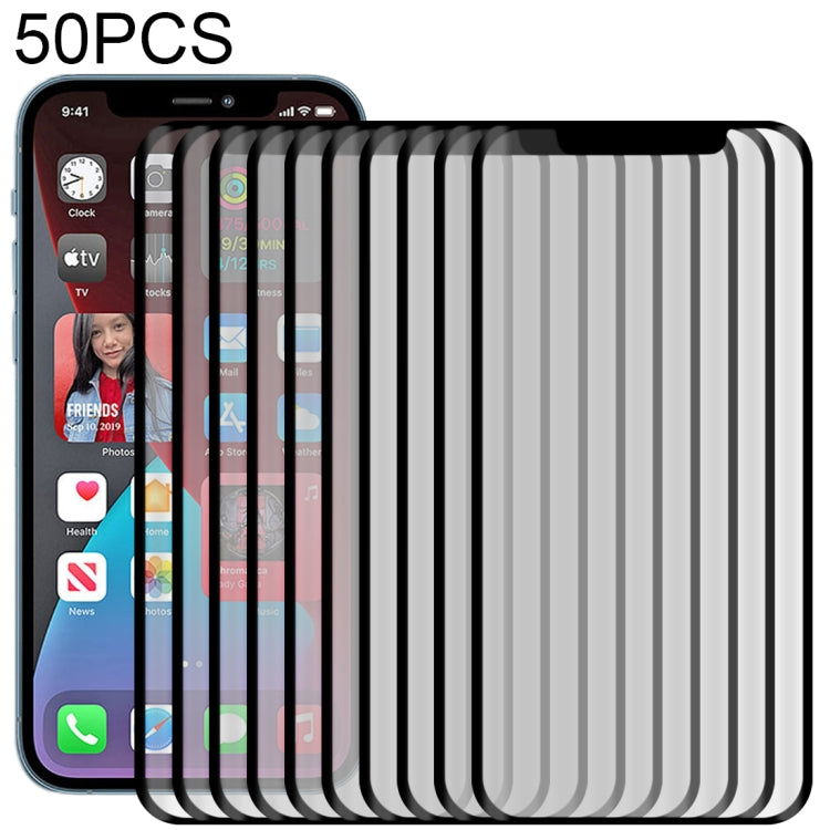 For iPhone 12 Pro Max 50pcs 3D Curved Silk-screen PET Full Coverage Protective Film(Black)