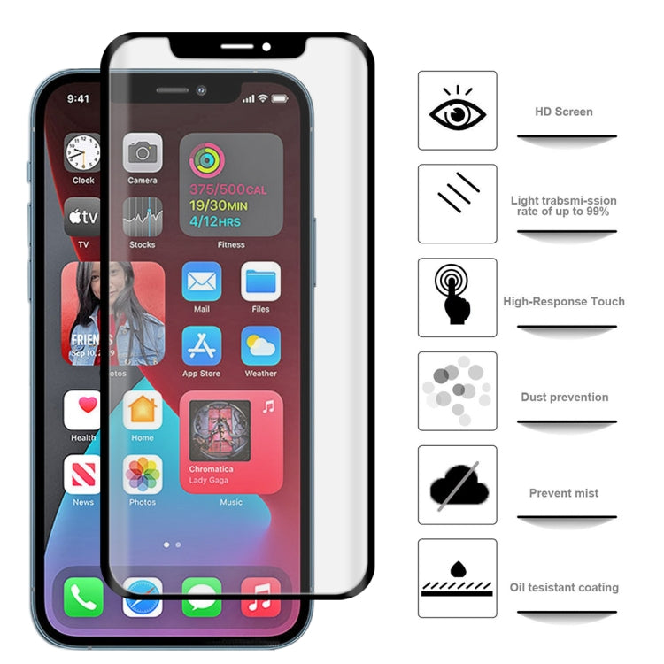 For iPhone 12 Pro Max 50pcs 3D Curved Silk-screen PET Full Coverage Protective Film(Black)