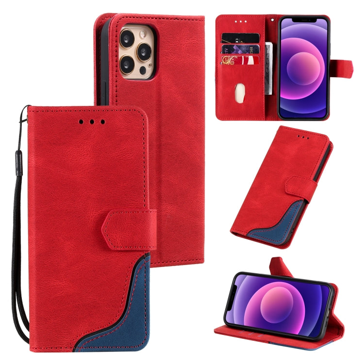 For iPhone 12 mini Three-color Stitching Calf Texture Horizontal Flip Leather Case with Holder & Card Slots & Wallet