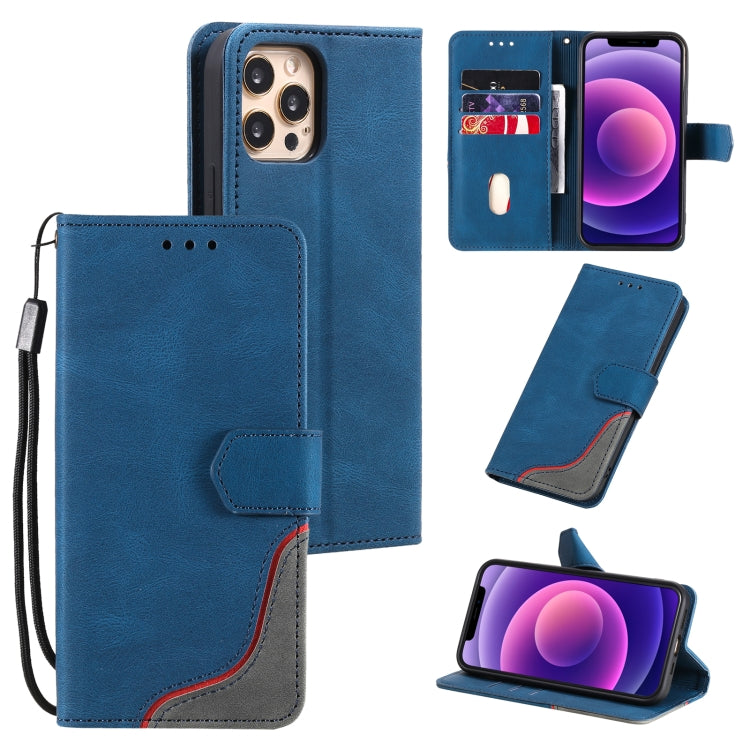 For iPhone 12 / 12 Pro Three-color Stitching Calf Texture Horizontal Flip Leather Case with Holder & Card Slots & Wallet