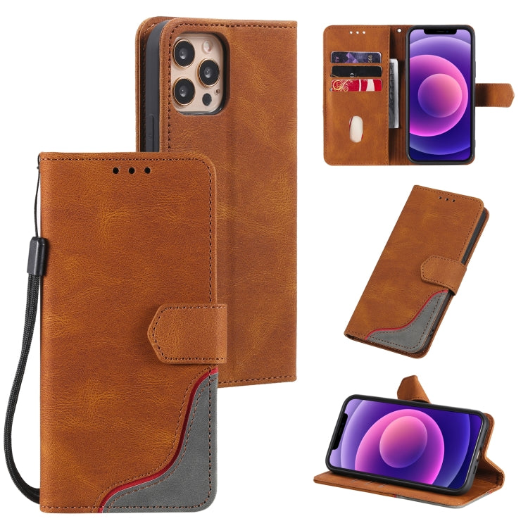 For iPhone 12 Pro Max Three-color Stitching Calf Texture Horizontal Flip Leather Case with Holder & Card Slots & Wallet