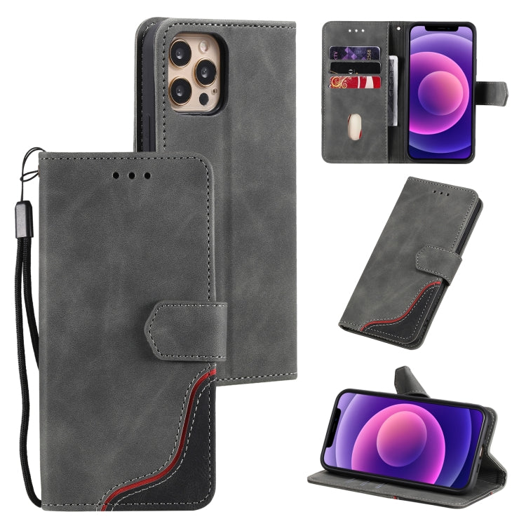 For iPhone 12 Pro Max Three-color Stitching Calf Texture Horizontal Flip Leather Case with Holder & Card Slots & Wallet
