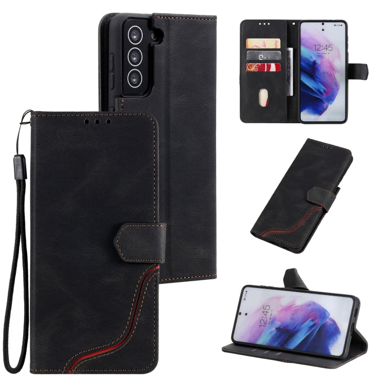 Three-color Stitching Calf Texture Horizontal Flip Leather Case with Holder & Card Slots & Wallet For Samsung Galaxy S21+ 5G