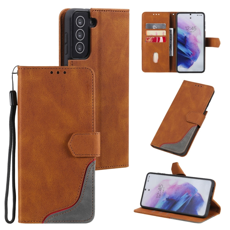 Three-color Stitching Calf Texture Horizontal Flip Leather Case with Holder & Card Slots & Wallet For Samsung Galaxy S21+ 5G