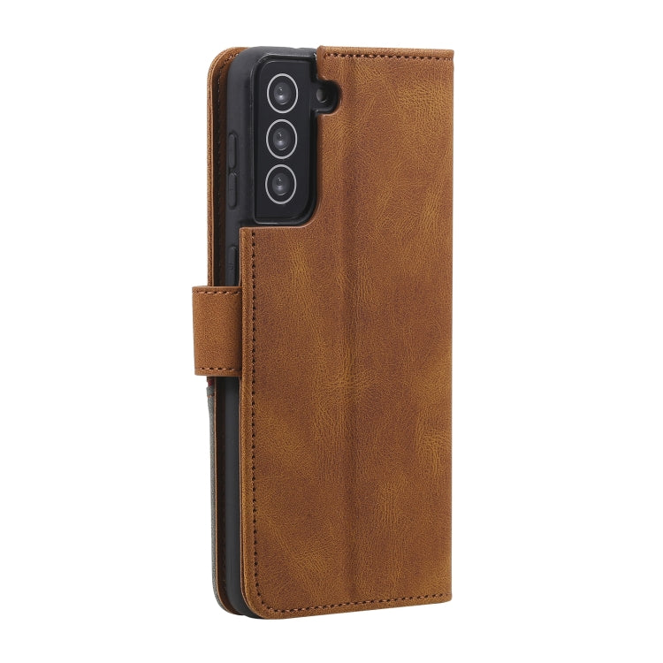 Three-color Stitching Calf Texture Horizontal Flip Leather Case with Holder & Card Slots & Wallet For Samsung Galaxy S21+ 5G