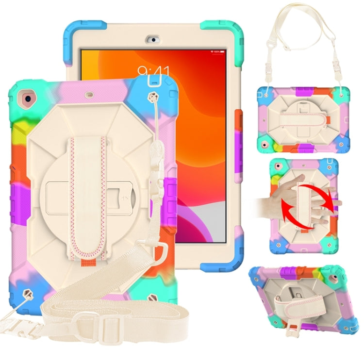 For iPad 10.2 2021 / 2020 / 2019 Contrast Color Robot Shockproof Silicon + PC Protective Case with Holder & Shoulder Strap