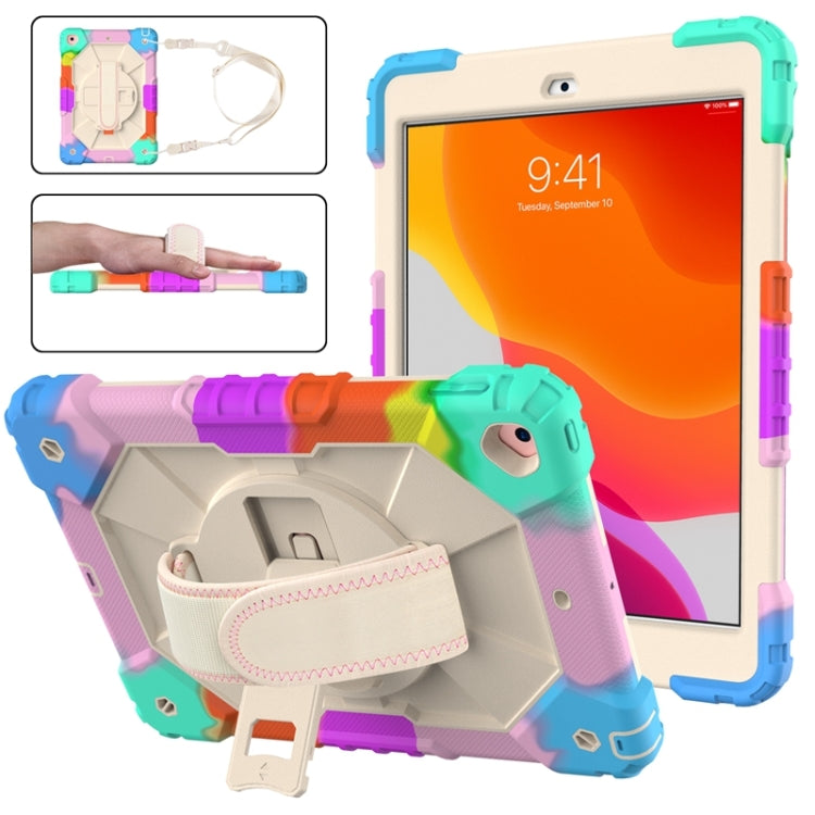 For iPad 10.2 2021 / 2020 / 2019 Contrast Color Robot Shockproof Silicon + PC Protective Case with Holder & Shoulder Strap