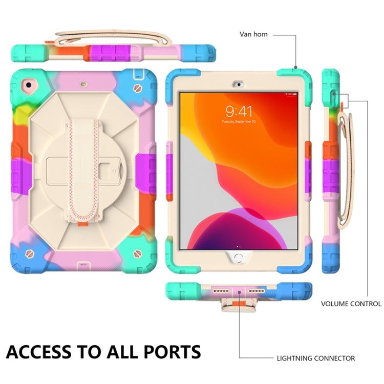 For iPad 10.2 2021 / 2020 / 2019 Contrast Color Robot Shockproof Silicon + PC Protective Case with Holder & Shoulder Strap